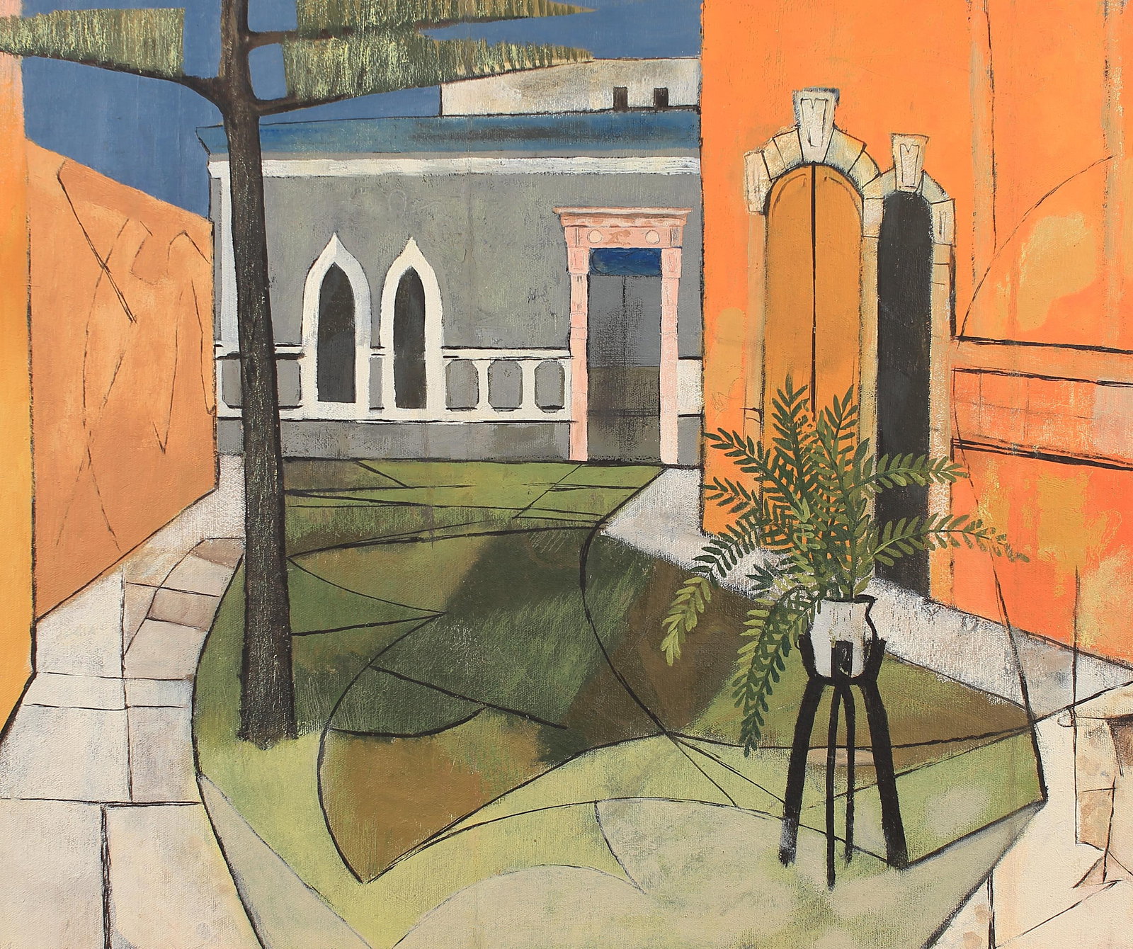 George Grammer (Am. 1928-2019), Courtyard with Fern (1 of 1)