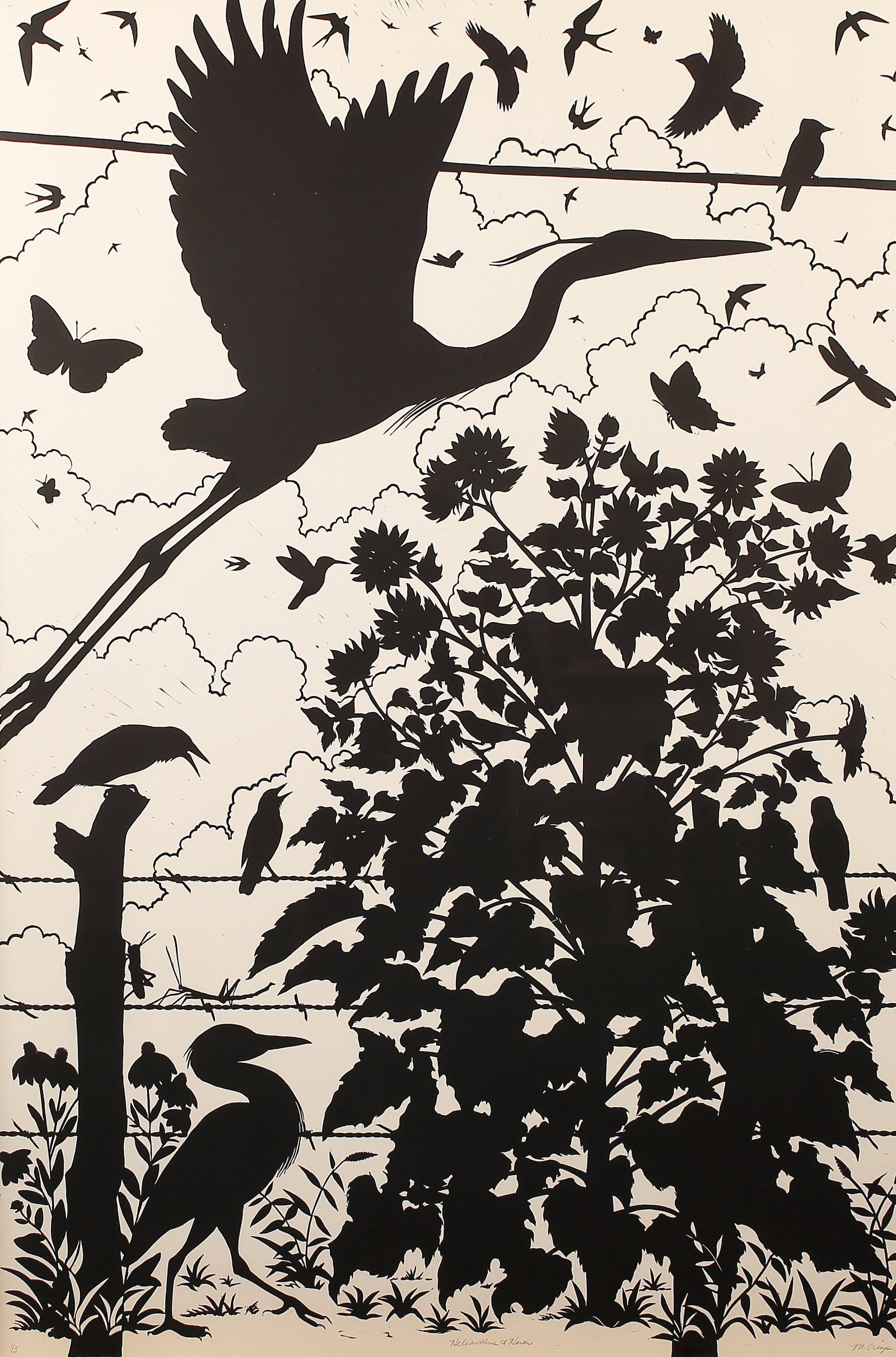 Margie Crisp (Am. b. 1960), Birds of Texas Triptych: Helianthus & Heron, ed. 3, Birds of Texas & (1 of 3)