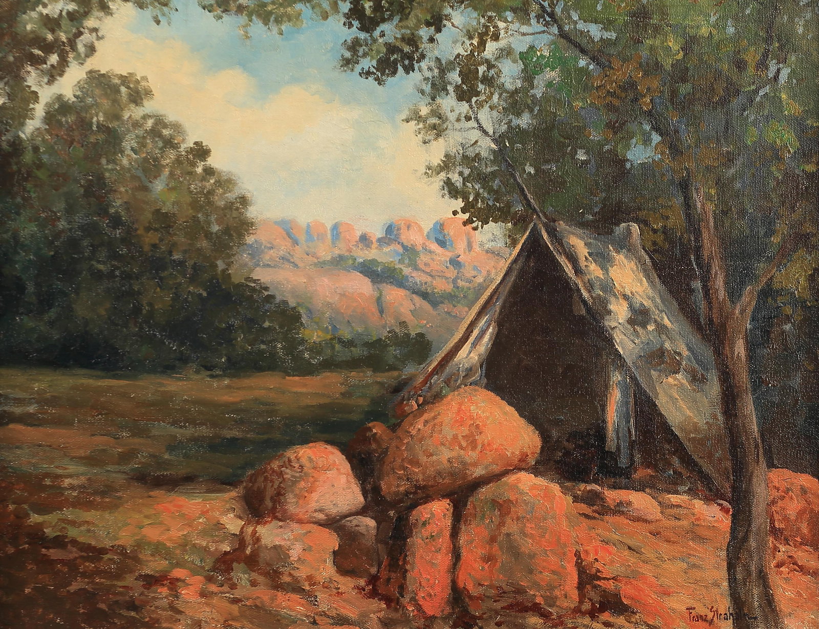 Franz Strahalm (Am. 1879-1935), Set of Two Works: My Camp in Mason, Texas & Landscape (1 of 2)