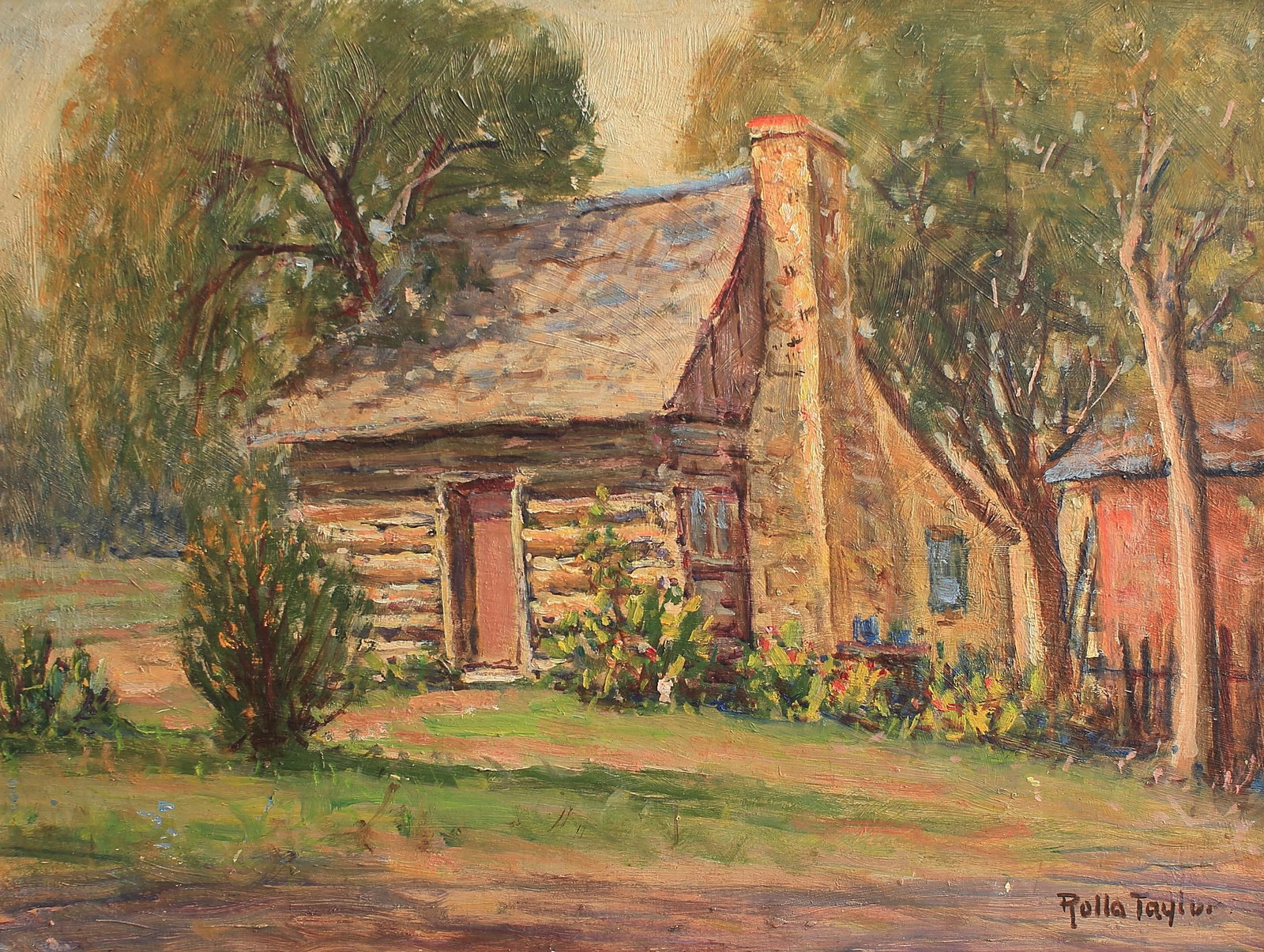 Rolla Taylor (Am. 1872-1970), Log Cabin, TX (1 of 1)