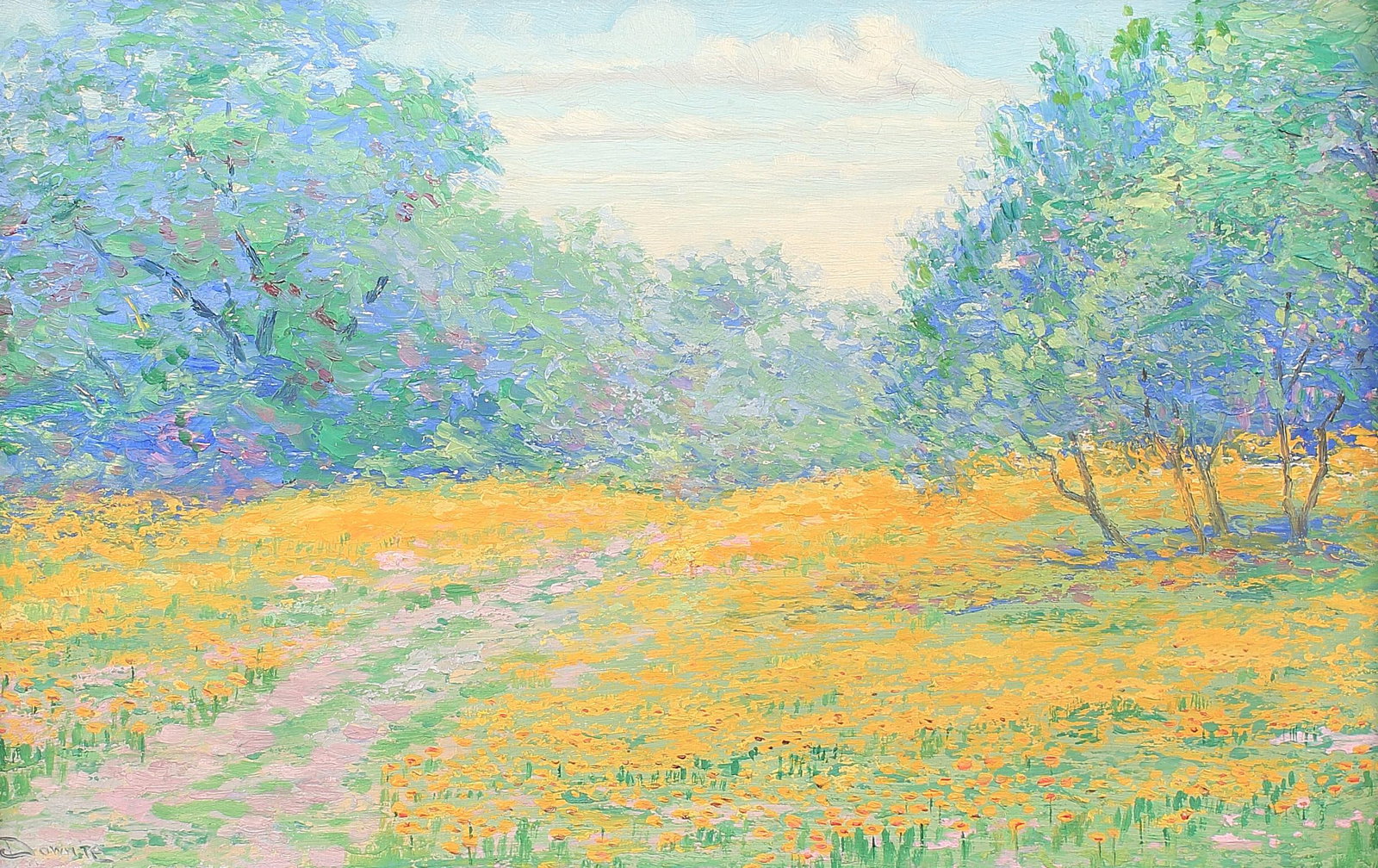 Janet Downie (Am. 1854-1944), Path Through The Coreopsis: Janet Downie (Am. 1854-1944), Path Through The Coreopsis, oil on board 9 x 14, signed lower left: Downie