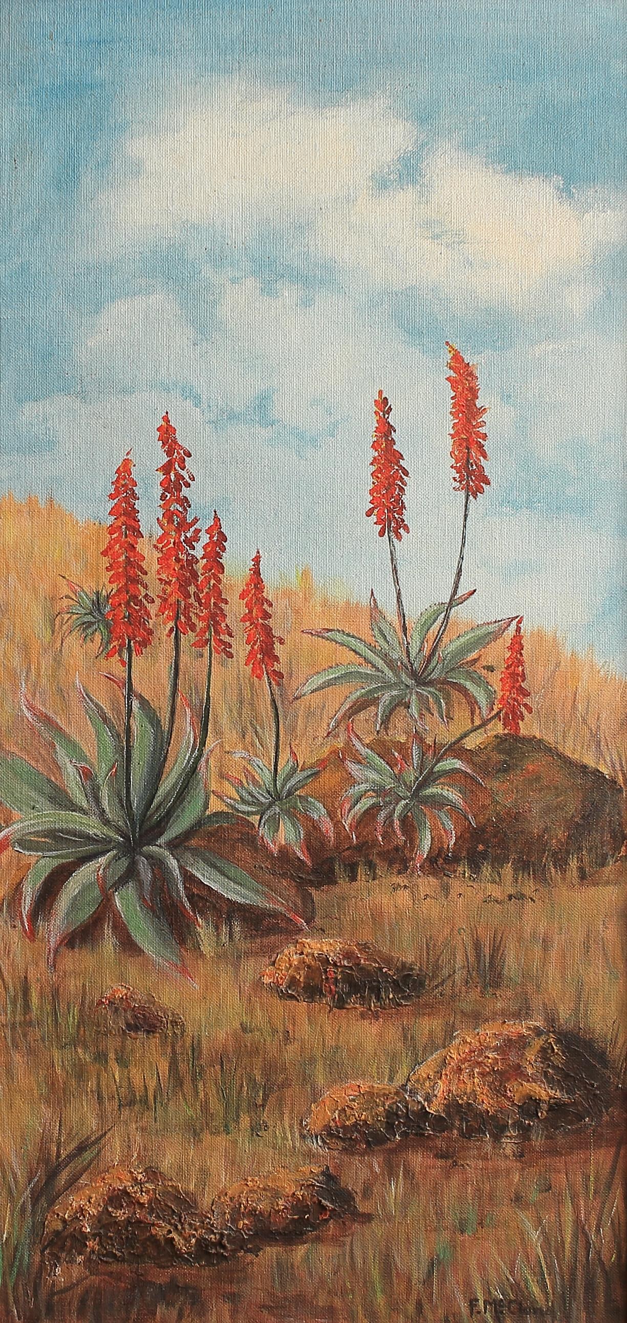 Florence McClung (Am. 1894-1992), Desert Blooms: Florence McClung (Am. 1894-1992), Desert Blooms, oil on board 24 x 12, signed lower right: F. McClung