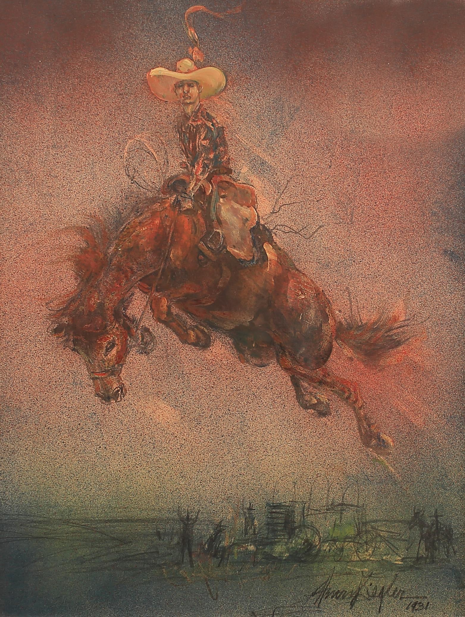 Henry Ziegler (Am. 1889-1968), Paddy Ryan on Flashlight, World Champion Bucking Horse and Rider, (1 of 1)