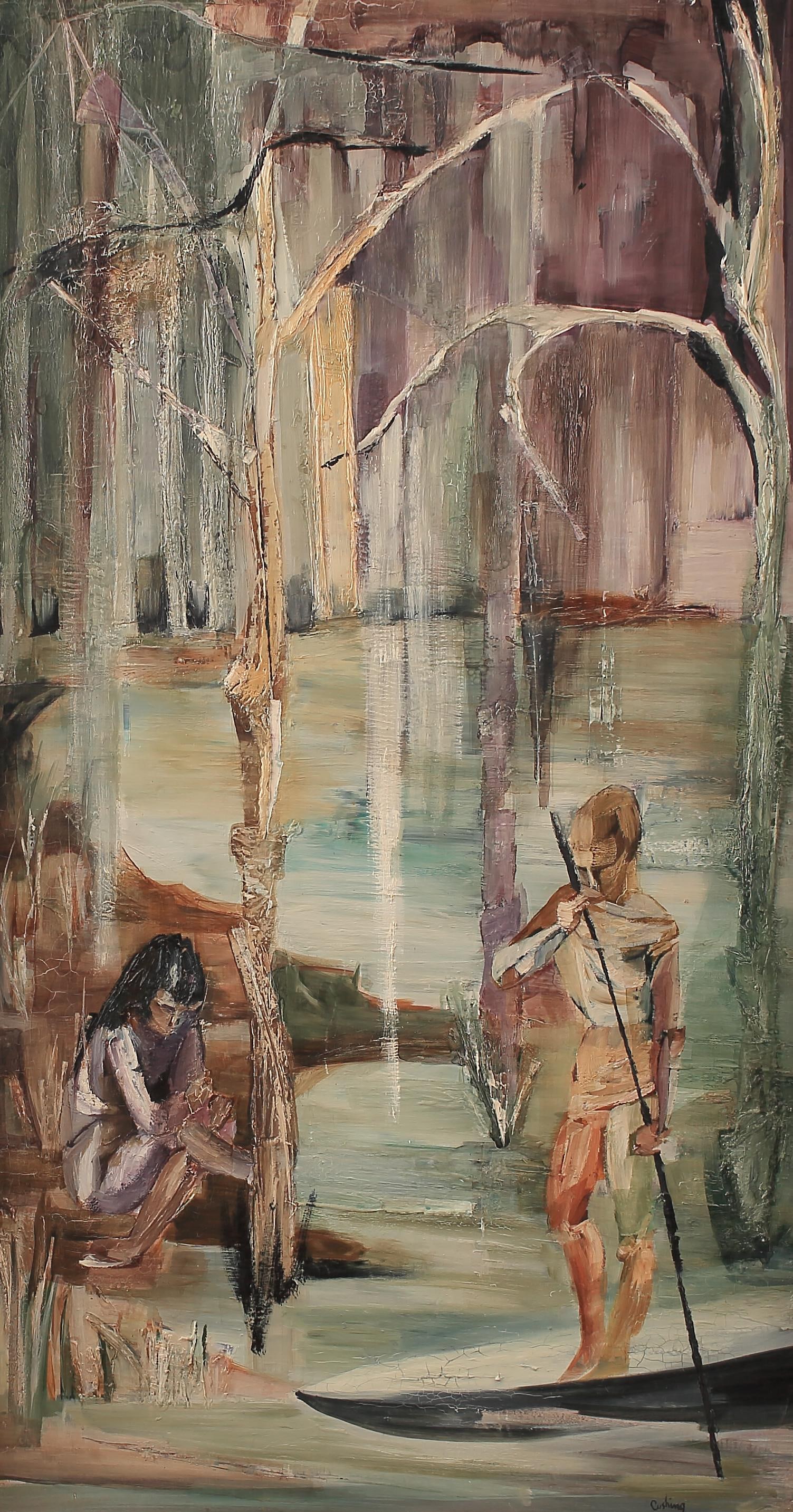 Ann Cushing Gantz (Am. 1935-2012), Exploring Caddo Lake: Ann Cushing Gantz (Am. 1935-2012), Exploring Caddo Lake, oil on masonite 29 3/4 x 16, signed lower right: Cushing
