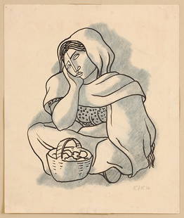 Taxco Women, 1936: Kinzinger, Edmund D. (Am. 1888-1963) Taxco Women, 1936 ink on graphite drawing on tissue 13 1/2 x 10 1/4 SLR: EDK 1936