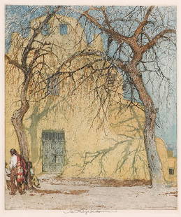 San Jose Mission Church, Laguna Pueblo, Santa Fe, NM: Kasimir, Luigi Austrian/Am. 1881-1962) San Jose Mission Church, Laguna Pueblo, Santa Fe, NM color etching 12 1/2 x 10 1/2 SLM: Luigi Kasimir