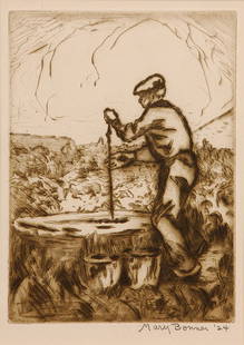 Man at the Water Well, 1924: Bonner, Mary (Am. 1887-1935) Man at the Water Well, 1924 drypoint etching 6 7/8 x 5 SLR: Mary Bonner '24