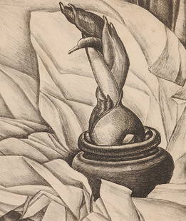 Amaryllis Bulb in Pot: Blackshear, Kathleen (Am. 1897-1988) Amaryllis Bulb in Pot graphite on paper drawing 8 1/4 x 7 1/4 NS