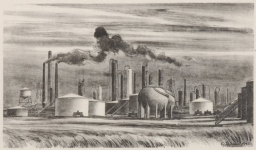 Refinery, 1948: Bearden, Ed (Am. 1919-1980) Refinery, 1948 lithograph 9 3/8 x 15 3/4