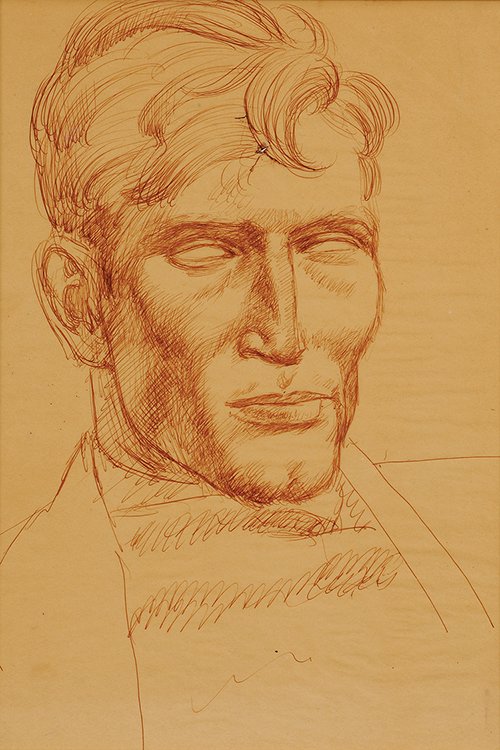 Self Portrait: Woeltz, Julius (Am. 1911-1956) Self Portrait ink on paper 13 1/2 x 10 NS