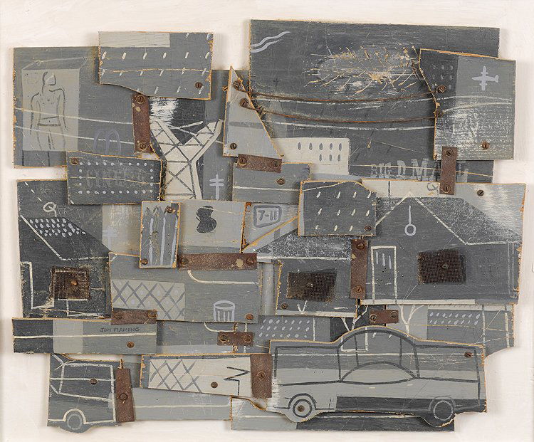 My Dallas - Suburban Gray, 2003: Flaming, Jon (Am. 20th Cent.) My Dallas - Suburban Gray, 2003 acrylic on wood construction 18 x 22 SOB: Jon Flaming