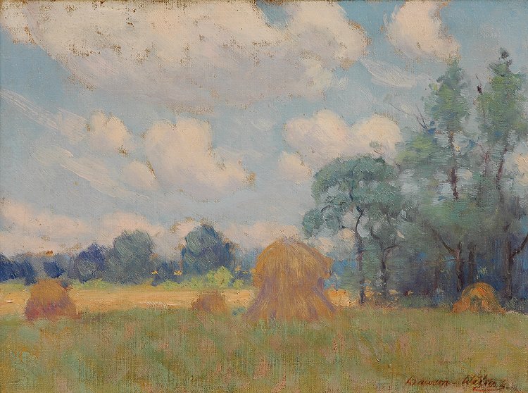 Haystacks, c. 1919: Dawson-Watson, Dawson (Am. 1864-1939) Haystacks, c. 1919 oil on canvasboard 9 1/2 x 12 SLR: Dawson-Watson
