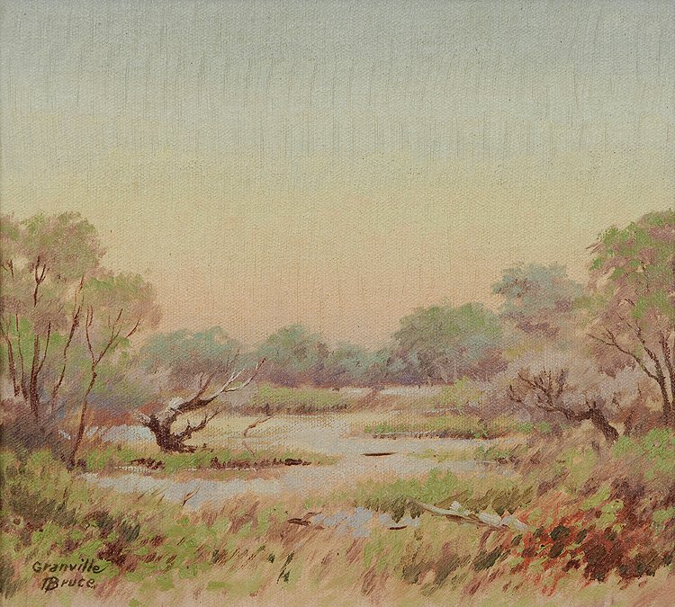 Landscape: Bruce, Granville (Am. 1903-1989) Landscape oil on canvasboard 9 x 10 SLL: Granville Bruce