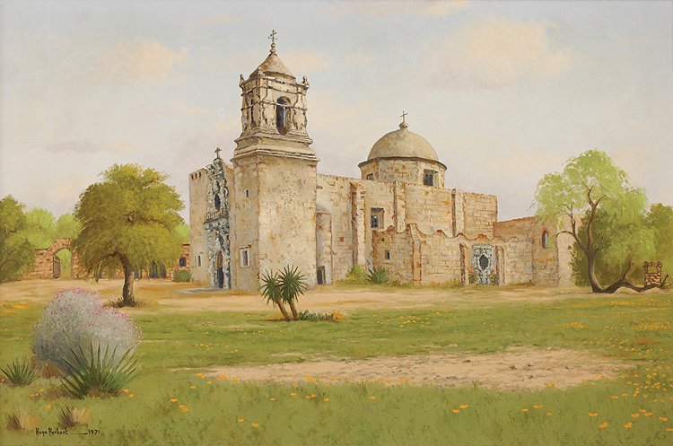 Mission San Jose: Herbeck, Hugo (Am. 1923-2009) Mission San Jose oil on canvas 25 x 36 SLL: Hugo Herbeck