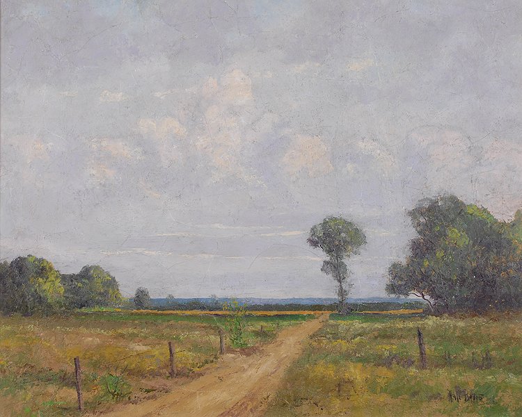 Texas Landscape: Bolton, Hale (Am. 1897-1920) Texas Landscape oil on canvas 24 x 30 SLR: Hale Bolton