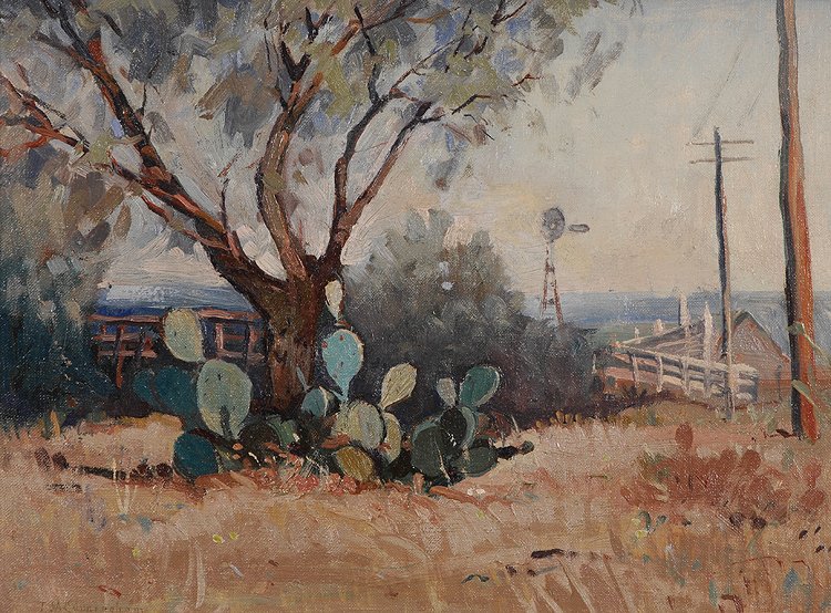 Cactus and Mesquite Tree: Cunningham, Theodore (Am. 1899-) Cactus and Mesquite Tree oil on canvasboard 12 x 16 SLL: TSA Cunningham