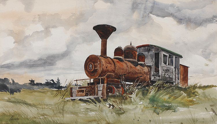 Old Number Three: Chumley, John Wesley (Am. 1928-1984) Old Number Three watercolor on paper 17 x 30 SLL: Chumley The original bill of sale from Carlin Galleries dated June 11, 1961 accompanies this painting. As well as