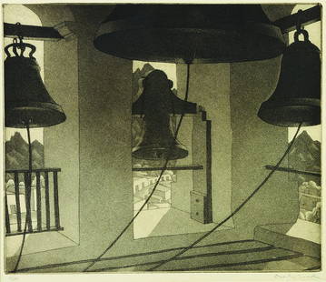 Villa de Santiago Mexico, The Bells; Ed. 21/50: Reed, Doel (Am. 1895-1985) Villa de Santiago Mexico, The Bells; Ed. 21/50 lithograph 10 3/4 x 12 1/2 SLR: Doel Reed