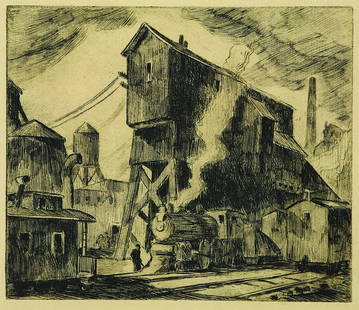 Coal Chute: Dozier, Otis (Am. 1904-1987) Coal Chute etching on paper 5 3/4 x 7