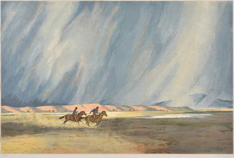 Peter Hurd, Rider on Horseback, serigraph: 21 1/2 x 33 1/2 inches, Ed. 8/250; signed lower right: Peter Hurd