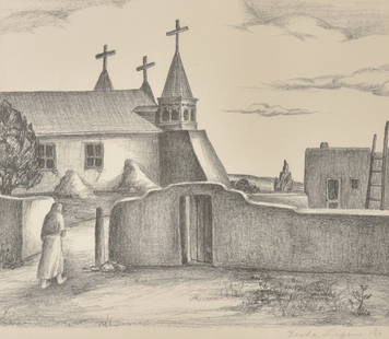 Verda Ligon, Mission, Ed. 3/50, lithograph: 10 x 12 inches, signed lower right: Verda Ligon