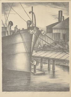 Verda Ligon, Galveston Harbor, Ed. 10, 1940,: 12 x 8 5/8 inches, signed lower right: Verda Ligon