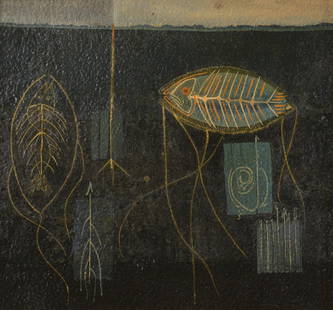 Kelly Fearing, Fishes Below, 1947, oil on board: 7 x 8 inches, signed & inscribed on reverse: Fishes Below, 1947, painted in Bill Bomar's Studio, top Floor, the Chelsae Hotel, 23rd Street, New York, Summer 1947