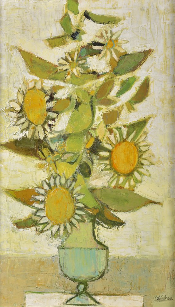 David Adickes, Sunflowers, oil on masonite: 35 x 20 inches, signed lowerrigh: Adickes