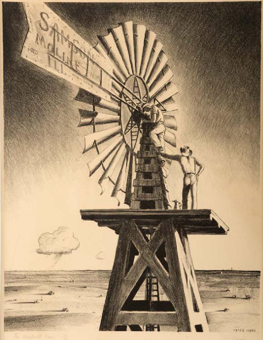 Peter Hurd, The Windmill Crew, Ed. 33/40, 1936,: 15 5/8 x 12 1/2, signed across bottom: The Windmill Crew, 33/40, Peter Hurd