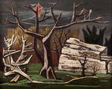 William Lester, The Red Fence, 1947, oil on masonite