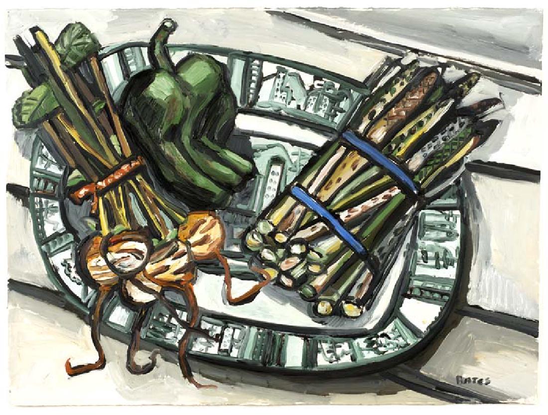 David Bates, Vegetables and Platter, oil on paper: 22 x 30, signed lower right: Bates