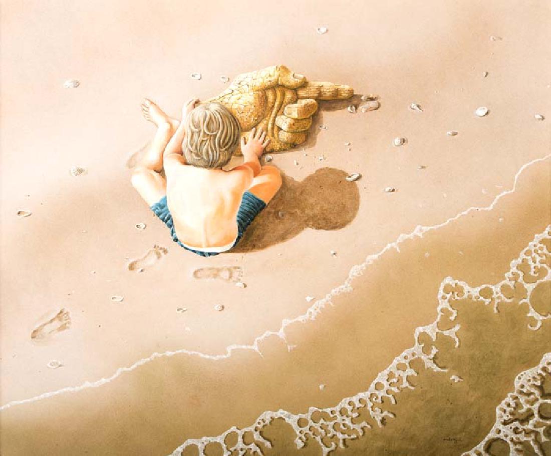 Ancel Nunn, Boy in the Sand, oil on canvas: 30 x 36 , signed lower right: Ancel Nunn '85