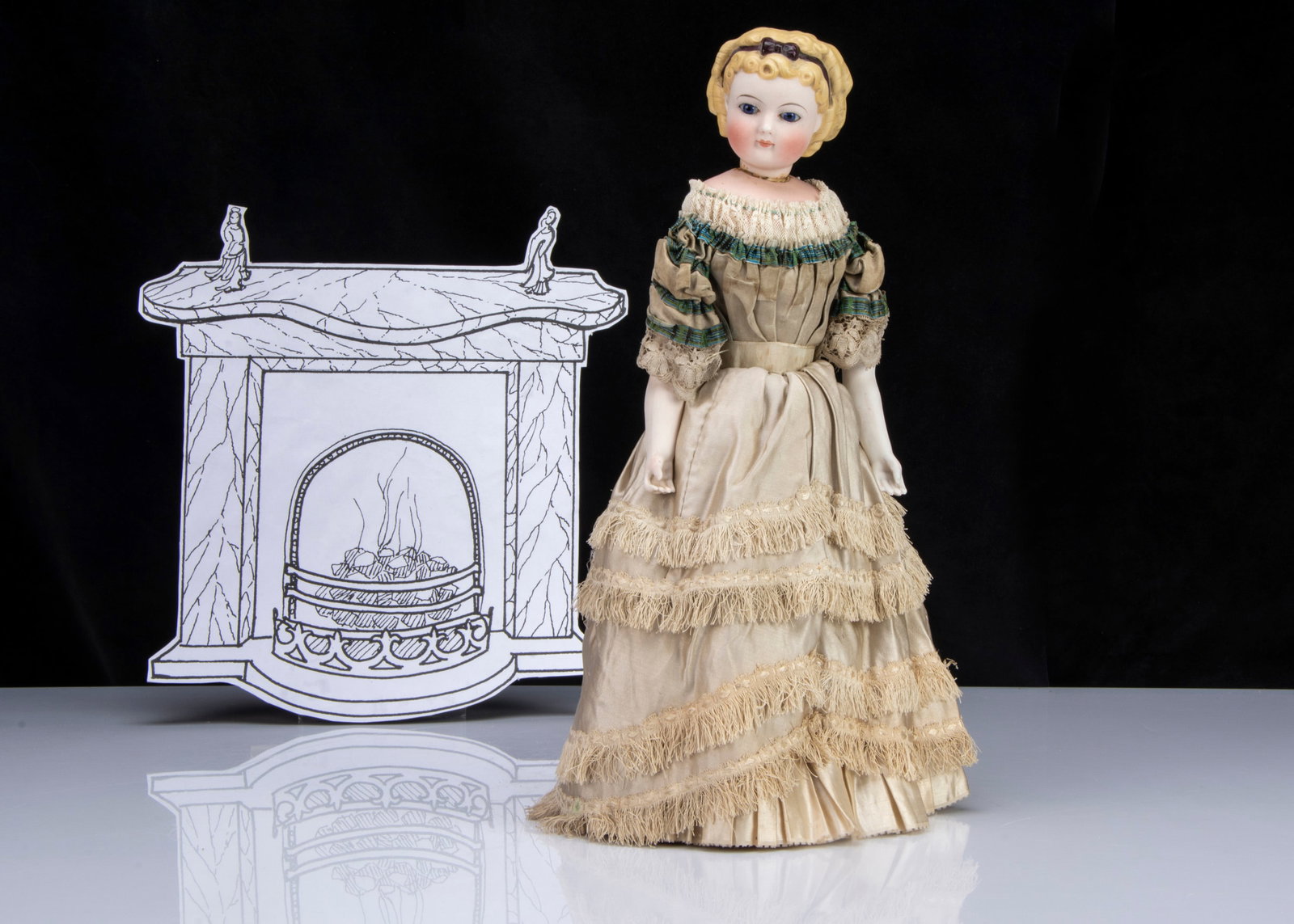 A rare Simon & Halbig bisque swivel headed glass eyed moulded hair lady doll, (1 of 4)