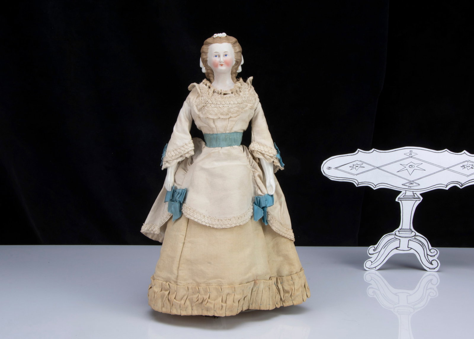 A rare and fine German bisque shoulder-head doll with net snood, (1 of 3)