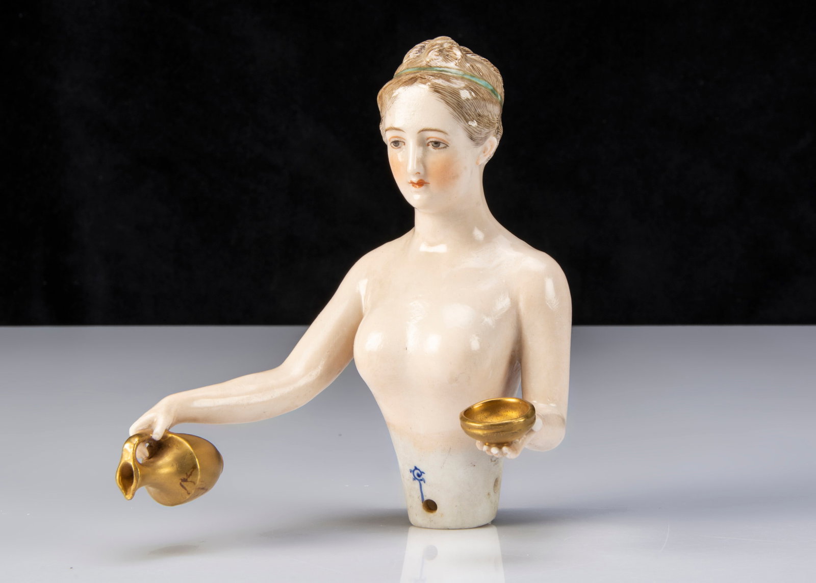 A rare Dressel & Kister half-doll holding jug and shallow bowl, (1 of 2)