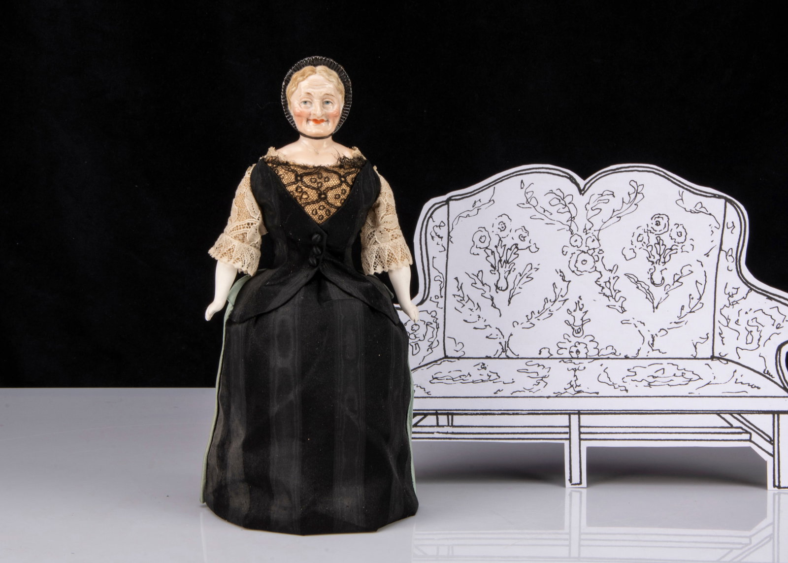 An unusual German two-face pink tinted china shoulder head doll, (1 of 4)