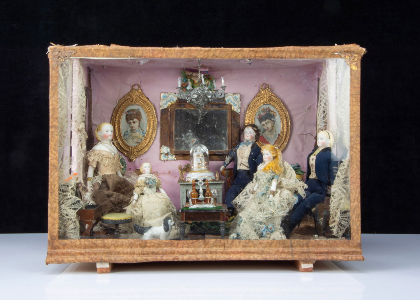 A second half of the 19th century room setting with bisque shoulder head dolls, (1 of 5)