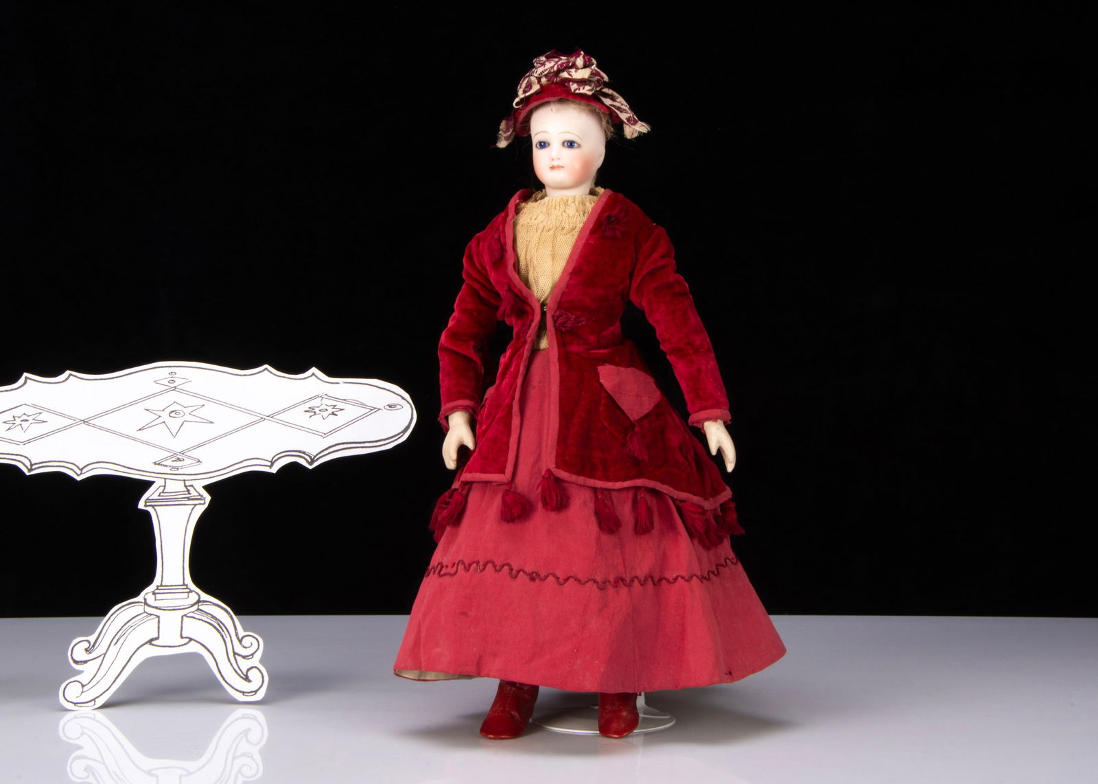 A rare 19th century French swivel-head fashion doll,: A rare 19th century French swivel-head fashion doll, with Aux Rêves de l’Enfance Speciality de Poupees - 40 rue de Richelieu Paris shop ink body stamp, with pressed bisque head, bright
