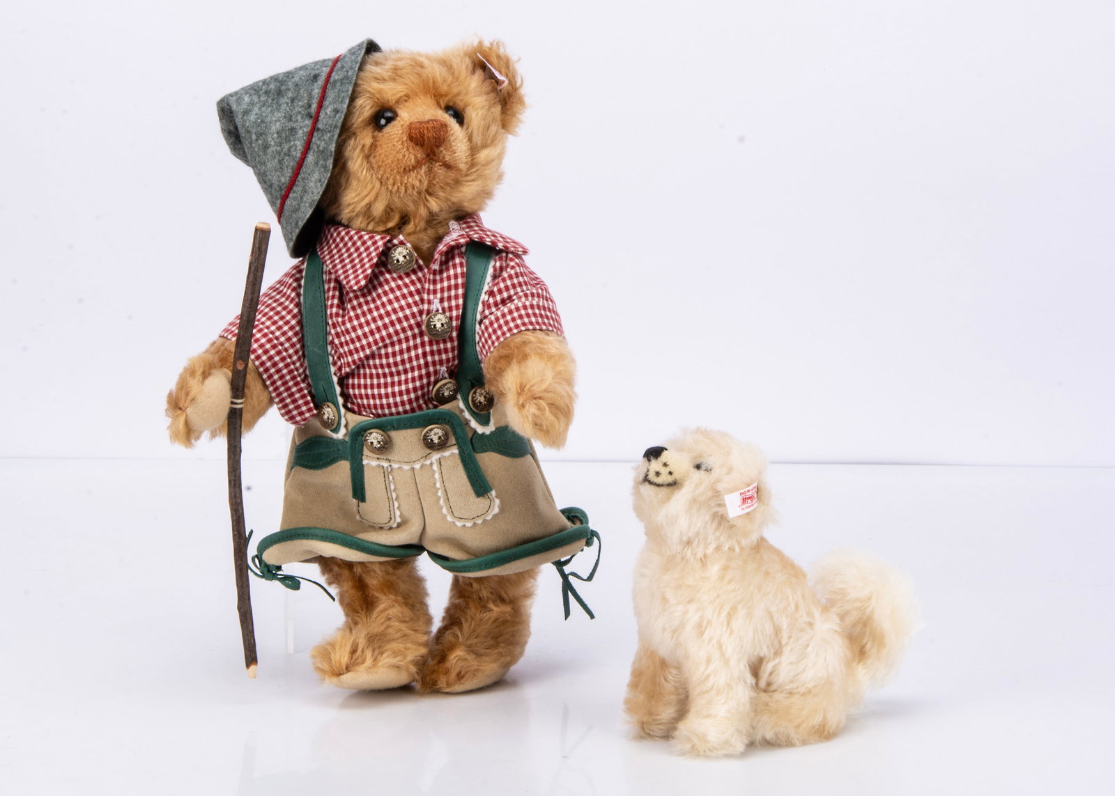 A Steiff limited edition Alpine Herdsman with dog,: A Steiff limited edition Alpine Herdsman with dog, 347 of 1500, made exclusively for Germany, in original box with certificate ó12in. (30cm.) high