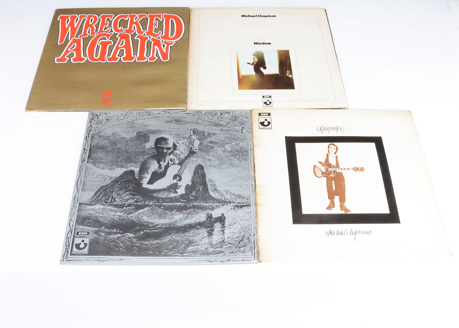 Michael Chapman LPs,: Michael Chapman LPs, four Original UK Release albums on the Harvest Label comprising Rainmaker (Laminated Gatefold - No EMI logo on label EX-/EX), Fully Qualified Survivor (Laminated Gatefold - No EMI
