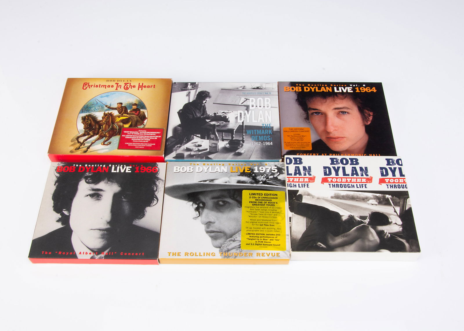 Bob Dylan CDs,: Bob Dylan CDs, approximately thirty Bob Dylan CDs including Doubles and with titles including Christmas in the Heart, The Witmark Demos, Live 1964, Live 1975, Live 1966, Infidels, Real Life, Shot of L