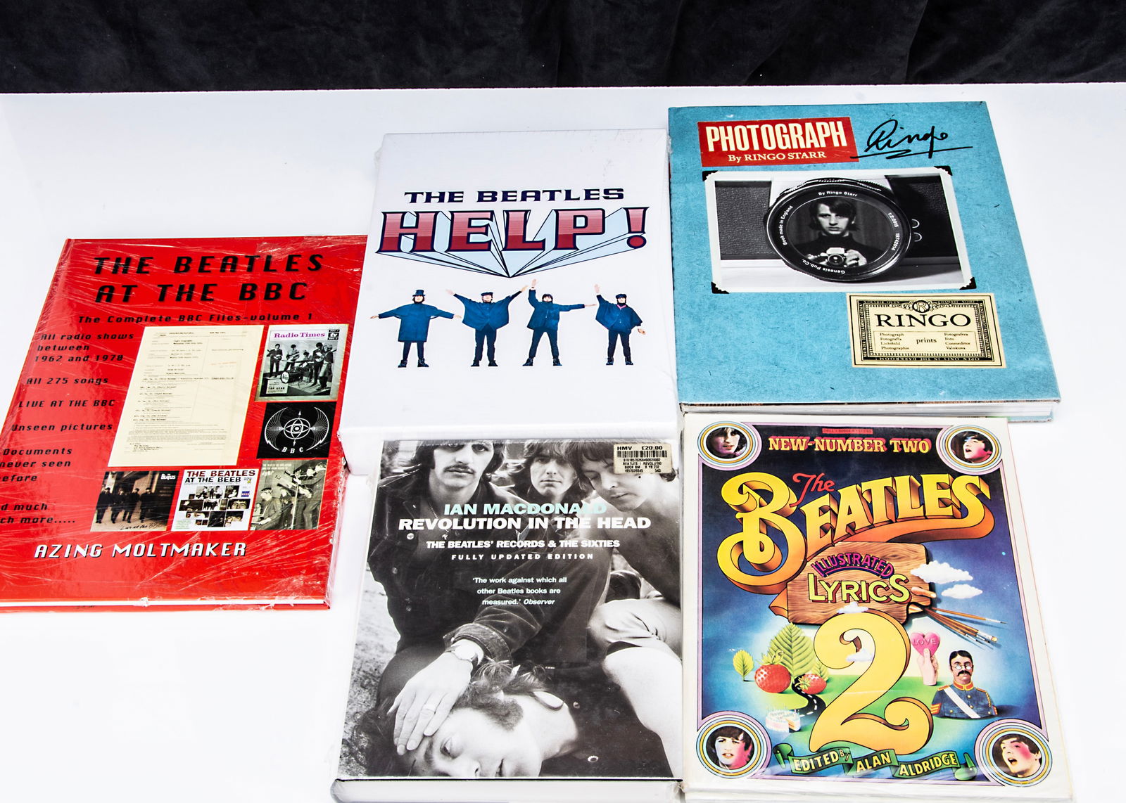 Beatles Books,: Beatles Books, five books, all New and Sealed comprising Ian Macdonald - Revolution In The Head, Ringo Starr - Photograph, Help! (with 2DVDs), Illustrated Lyrics / Lyrics 2 (Double pack) and Azing Mol