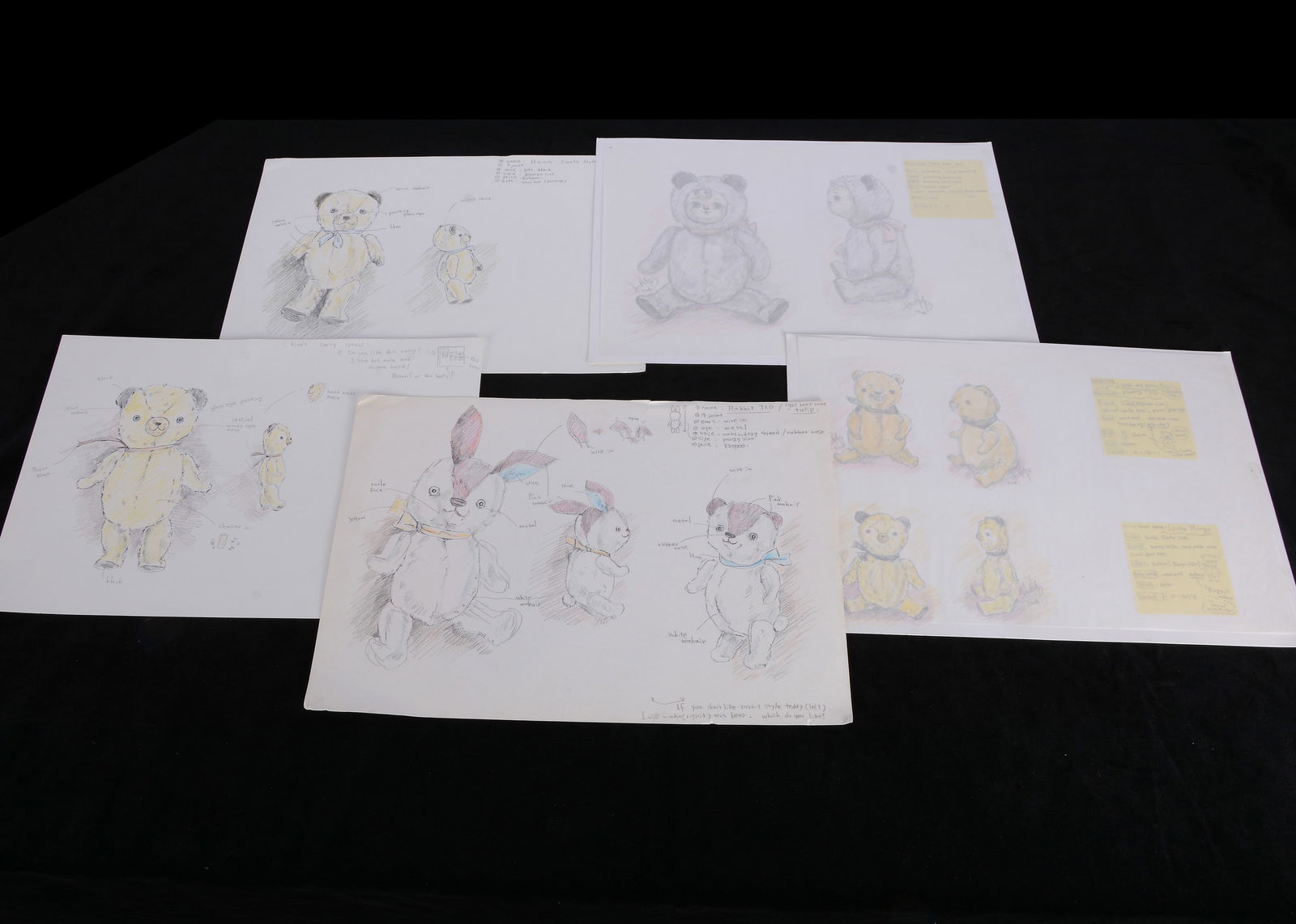 Seven pencil artist Teddy Bear and animal designs by Hisa Kato,  (1 of 1)
