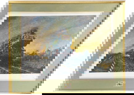 Terence Cuneo Railway Locomotive Limited Edition Signed Prints Used On Royal Mail Stamps (4),: Terence Cuneo Railway Locomotive Limited Edition Signed Prints Used On Royal Mail Stamps (4), set of four framed and glazed, depicting steam locomotives, Golden Arrow, Cheltenham Flyer, Cornish Rivier