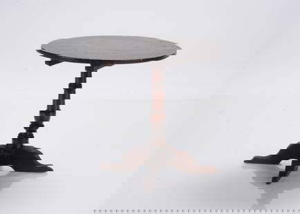 An early 19th century John Bubb doll’s tilt-top occasional table,: An early 19th century John Bubb doll’s tilt-top occasional table, with circular top, turned pedestal, four slipper-foot feet and stamped J. Bubb Maker —6in. (15.5cm.) high