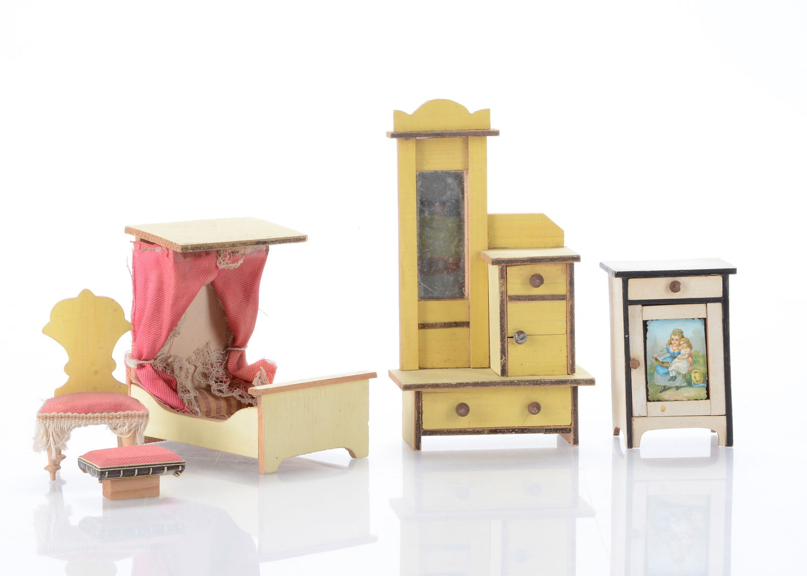 Various late 19th century German yellow and white wood dolls’ house furniture, (1 of 1)