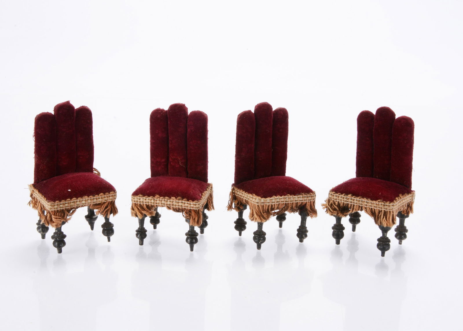 Four German late 19th century upholstered dolls’ house chairs, (1 of 1)