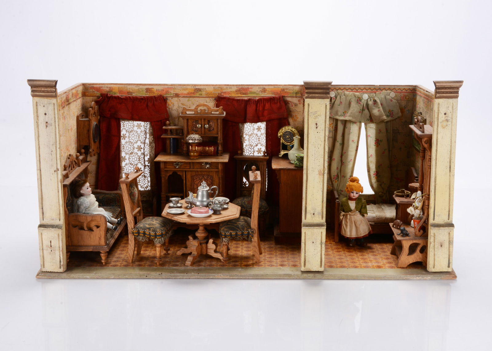 A German dolls’ house wooden room setting, (1 of 3)