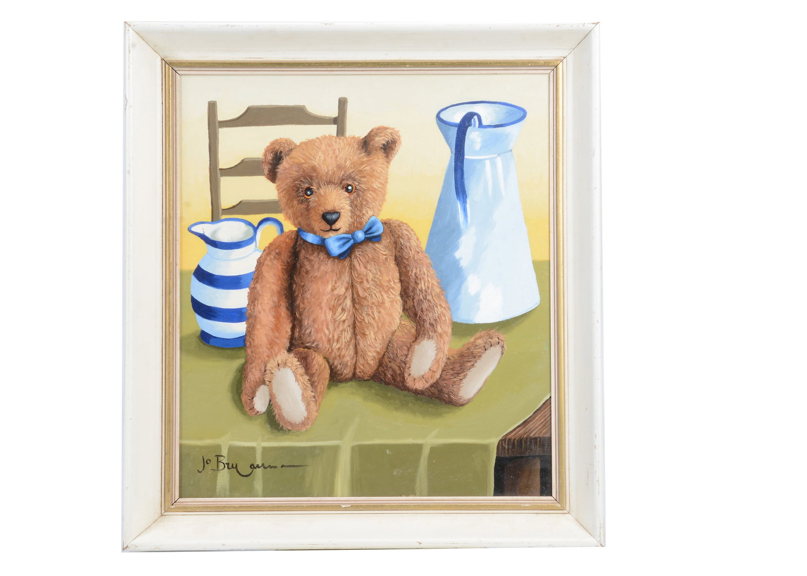 (ar) Bertram Bear in the Kitchen oil on board,: (ar) Bertram Bear in the Kitchen oil on board, by Jo Bryan, mounted in white wooden frame --13 3/4in. (35cm.) high exposed image **(ar) - Goods may be subject to Artist's Resale Rights with an additio