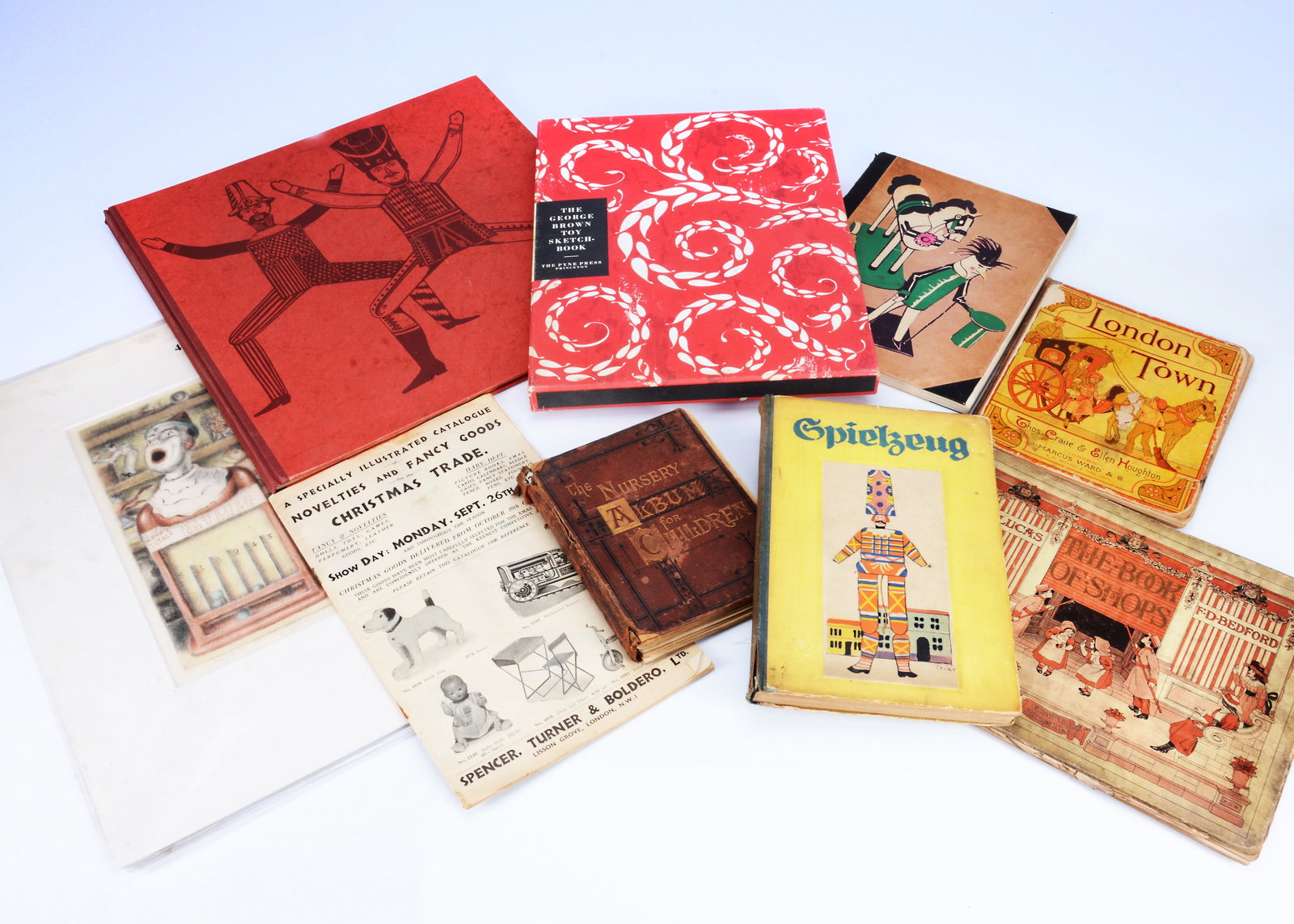 Interesting toy books,: Interesting toy books, a large format German book ‘Oberammergauer Spielzeug’ by Paul Ernst Rattenlmuller —16in. (40.5cm.) wide; The George Brown Toy Sketch-Book, in sleeve; ‘Ch